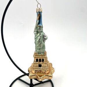 Landmark Creations Statue of Liberty NYC Glass Ornament Hand Painted '98 Box Tag